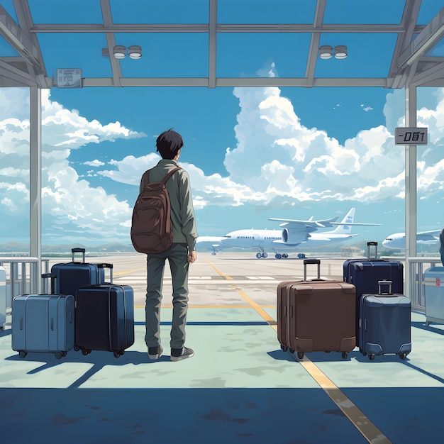 Free photo anime character traveling
