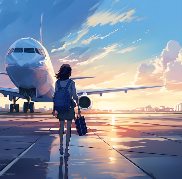 Free photo anime character traveling