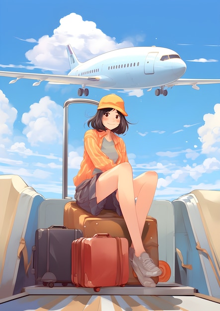 Free photo anime character traveling