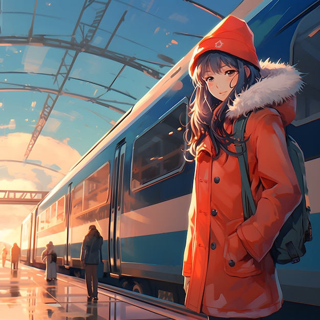 Free photo anime character traveling