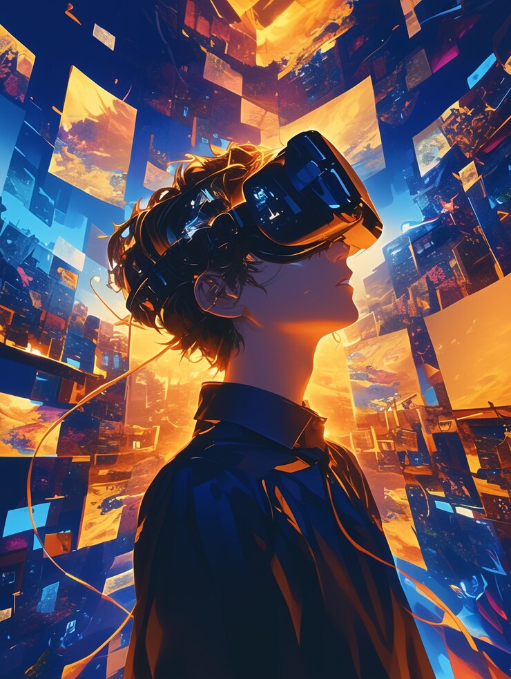 Free Photo anime character using virtual reality glasses in the metaverse