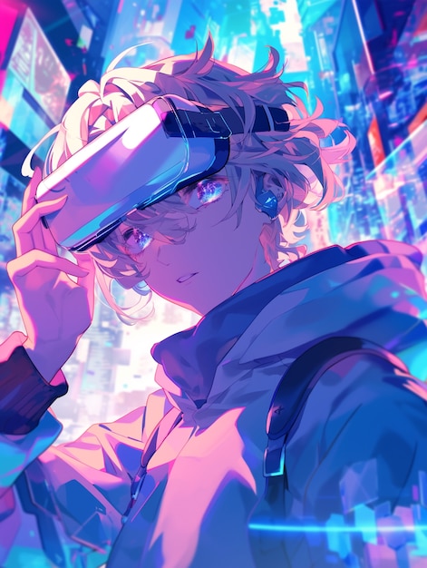 Free photo anime character using virtual reality glasses in the metaverse