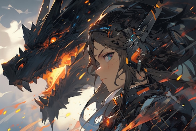 Anime character with dragon illustration