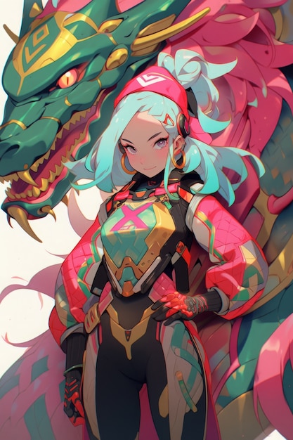 Free photo anime character with dragon illustration