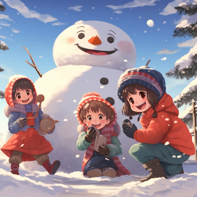 Anime characters celebrating christmas
