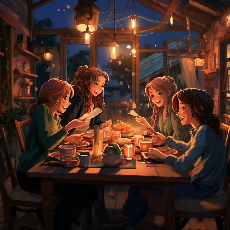 Free Photo anime characters celebrating christmas