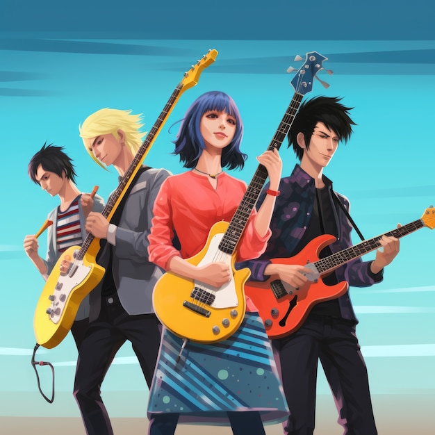 Anime characters playing guitar