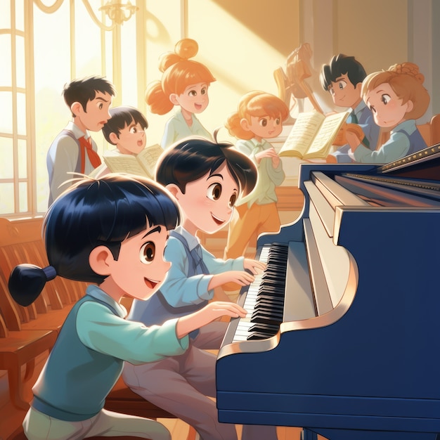 Foto gratuita personaggi di anime che suonano il pianoforte