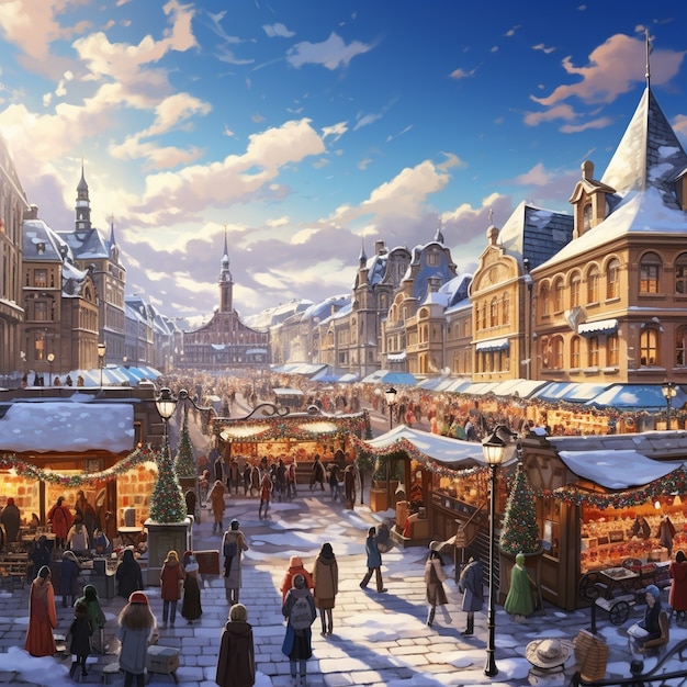 anime characters in town christmas season
