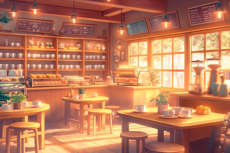 無料Photo アニメのコーヒーショップイラスト