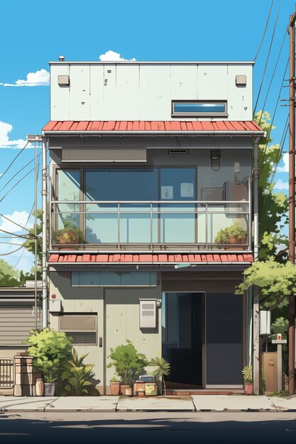 Anime countryside house illustration