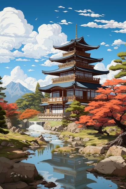 Иллюстрация деревенского дома в аниме