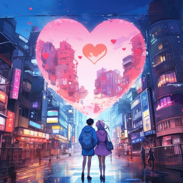 Free photo anime couple being in love