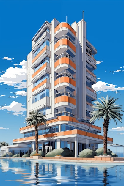 Foto gratuita illustrazione di un edificio piatto di anime