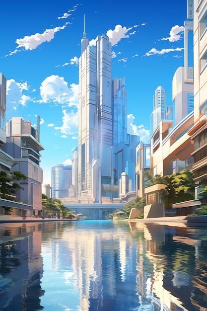 Foto gratuita illustrazione di un edificio piatto di anime