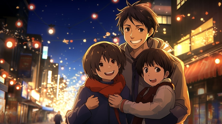 無料Photo 新年の夜にアニメの友達