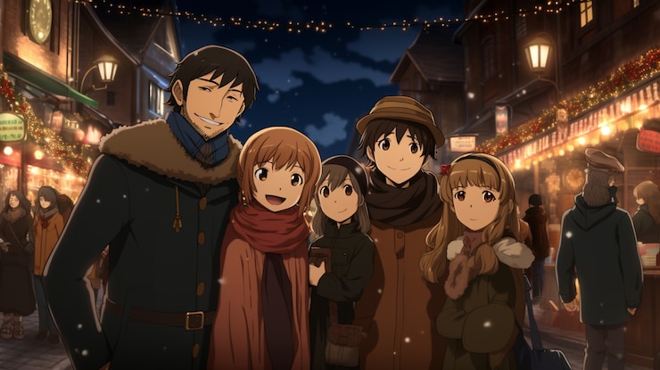 無料Photo 新年の夜にアニメの友達