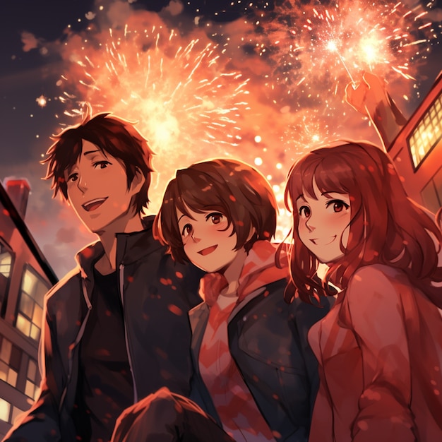 Anime friends on new year's eve