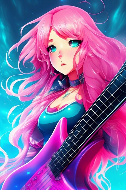 ギターを持ったアニメの女の子