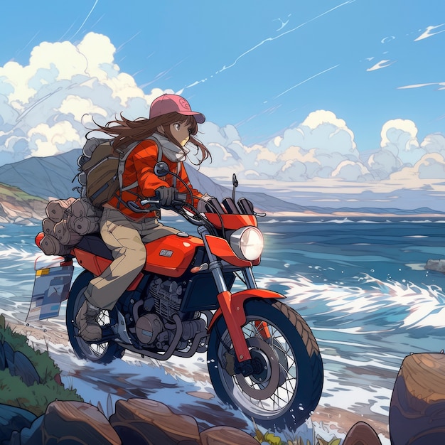 Foto gratuita paesaggio di anime di una persona che viaggia