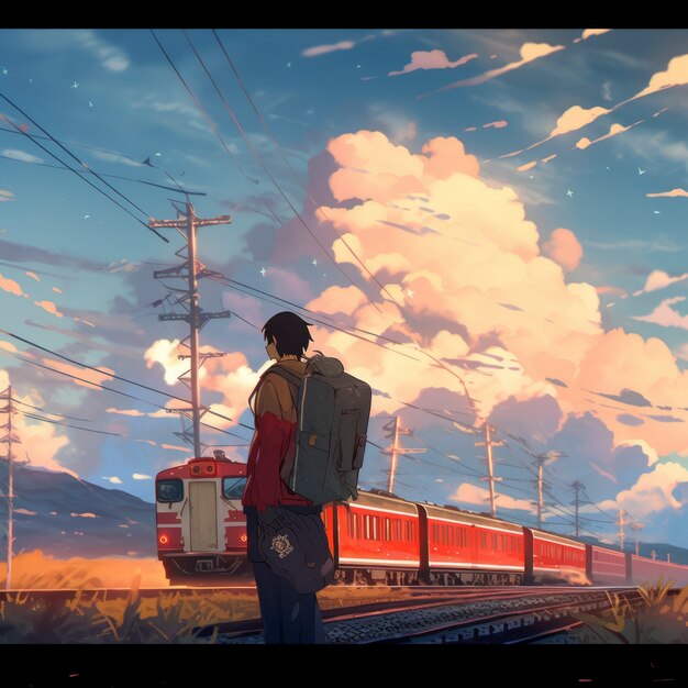 Anime landscape of person traveling