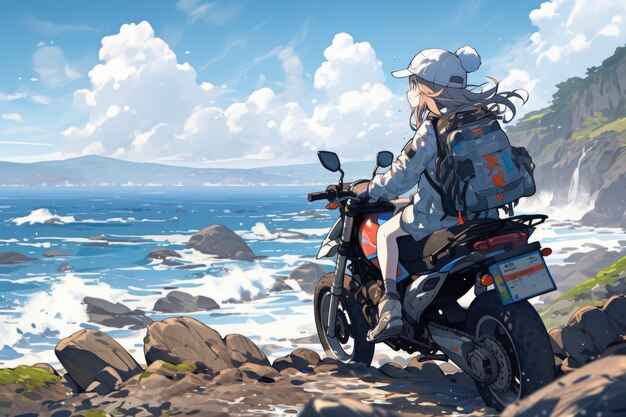 Anime landscape of person traveling