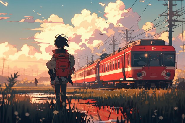 Anime landscape of person traveling