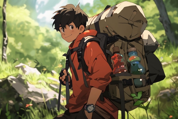 Anime landscape of person traveling