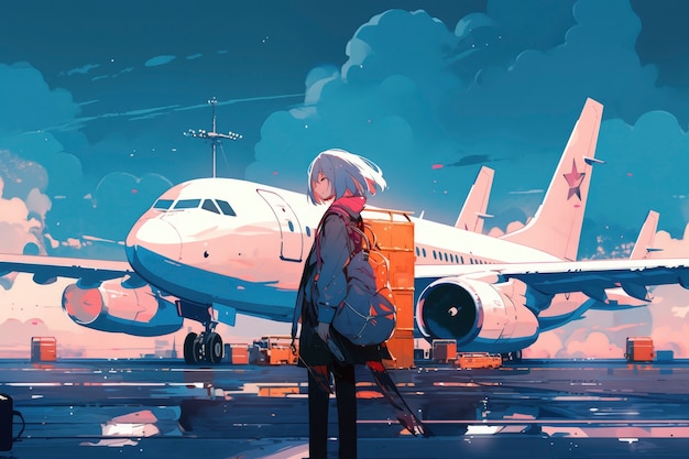 Foto gratuita paesaggio di anime di una persona che viaggia