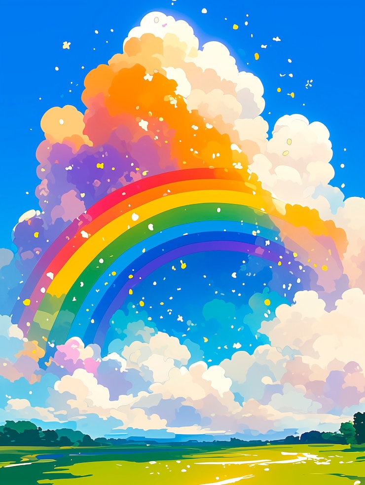 Free Photo anime rainbow landscape