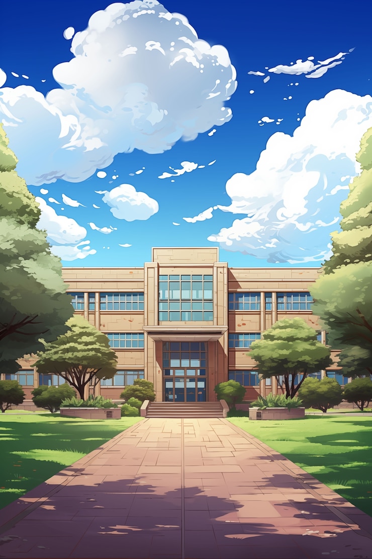 無料Photo アニメの学校建物のイラスト