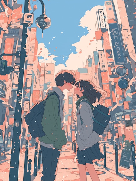 Free photo anime style boy and girl couple