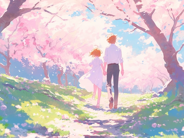 Foto gratuita anime style boy and girl couple