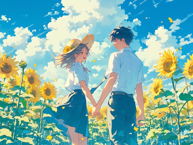 Free photo anime style boy and girl couple