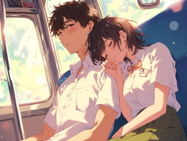 Free photo anime style boy and girl couple