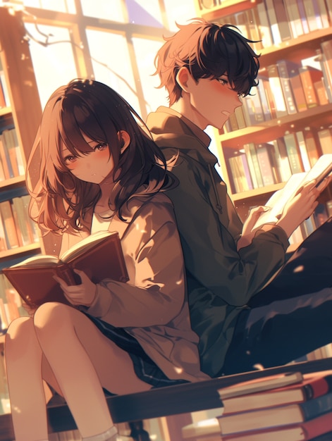 Free photo anime style boy and girl couple