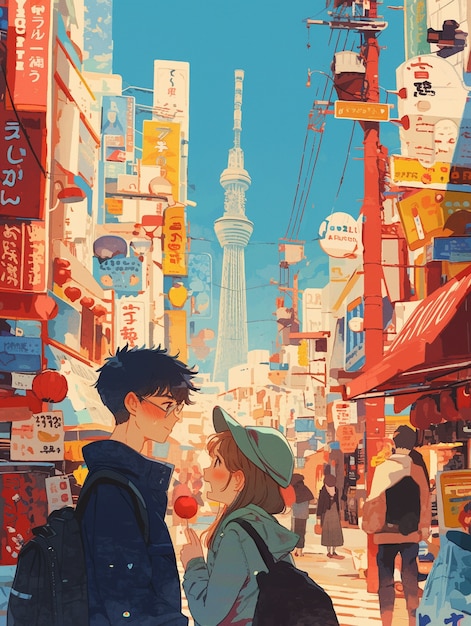 Anime style boy and girl couple