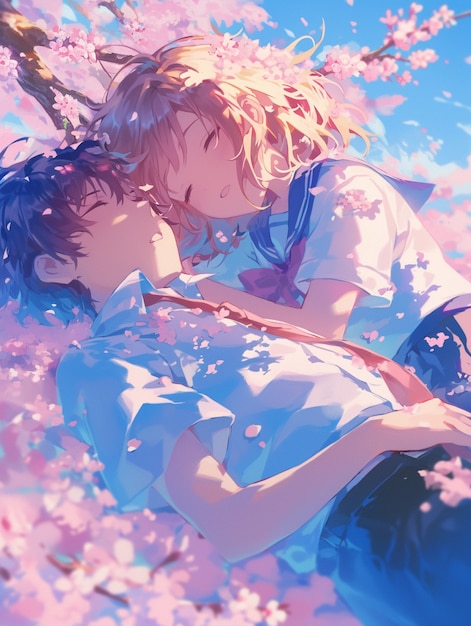 Free photo anime style boy and girl couple