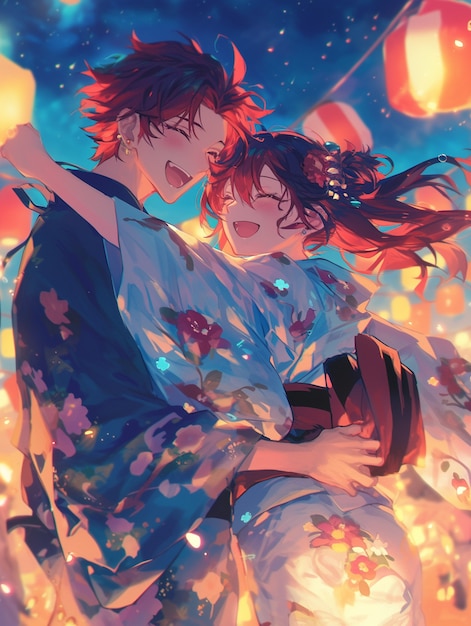 Free photo anime style boy and girl couple