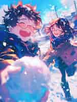 Free photo anime style boy and girl couple