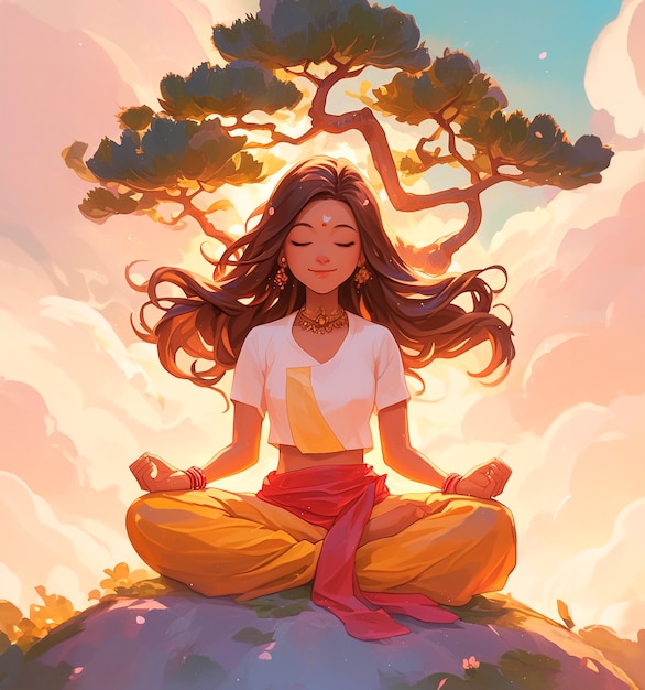 Бесплатное фото anime style character meditating and contemplating mindfulness