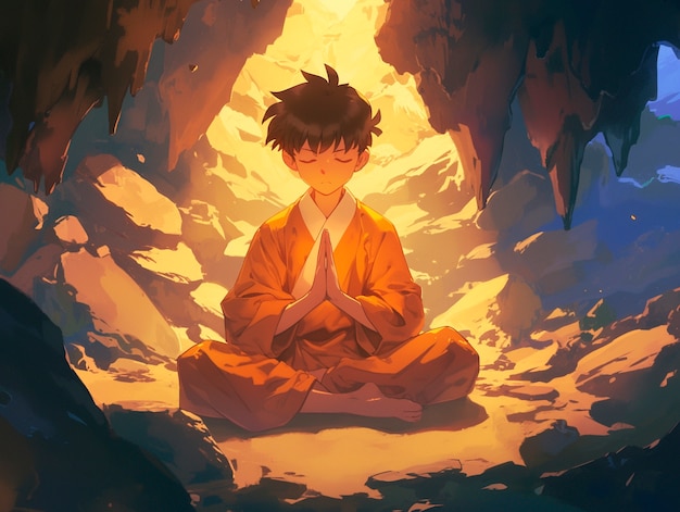 無料写真 anime style character meditating and contemplating mindfulness