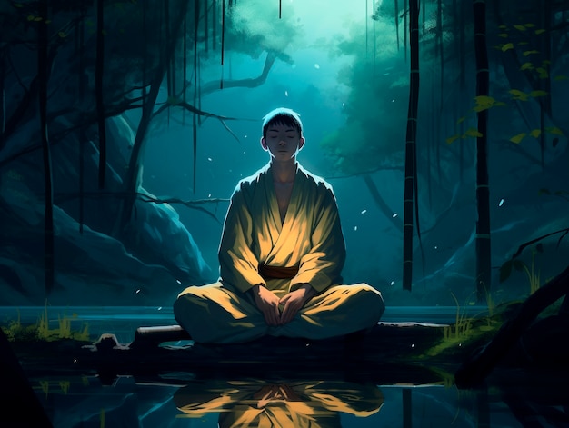 Free photo anime style character meditating and contemplating mindfulness