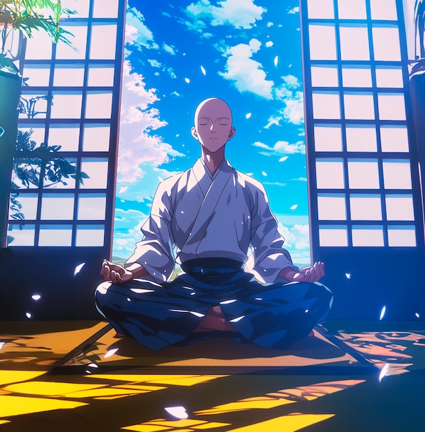 Free photo anime style character meditating and contemplating mindfulness