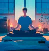 Free photo anime style character meditating and contemplating mindfulness