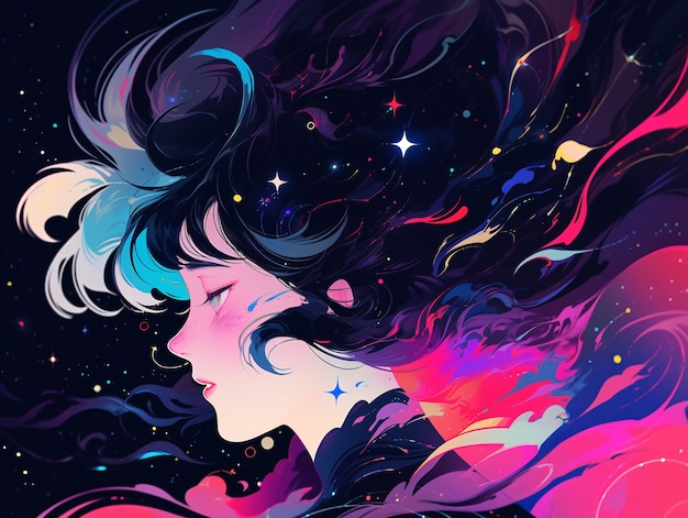 Free photo anime style  character  in space