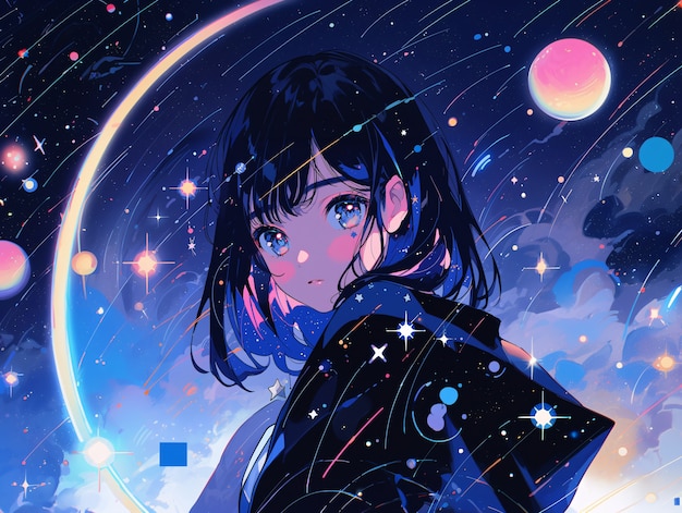 Free photo anime style  character  in space