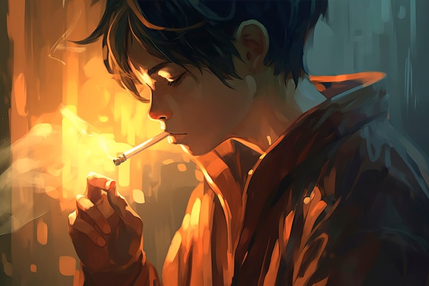 Free photo anime style character with cigarette