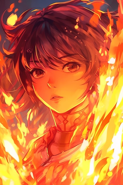 Foto gratuita personaggio in stile anime con fuoco e fiamme