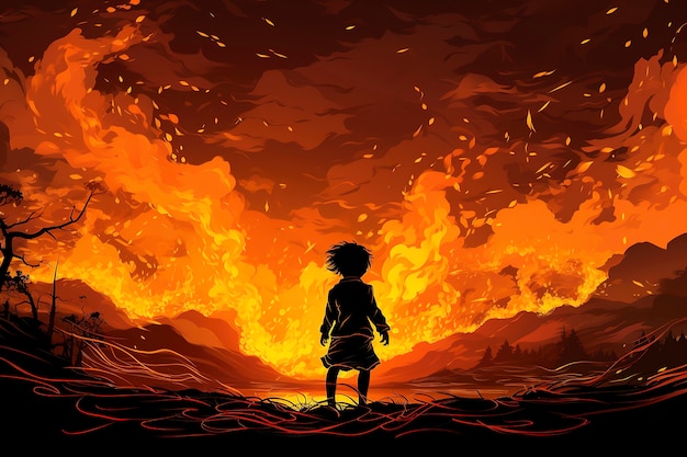 Free photo anime style character with fire